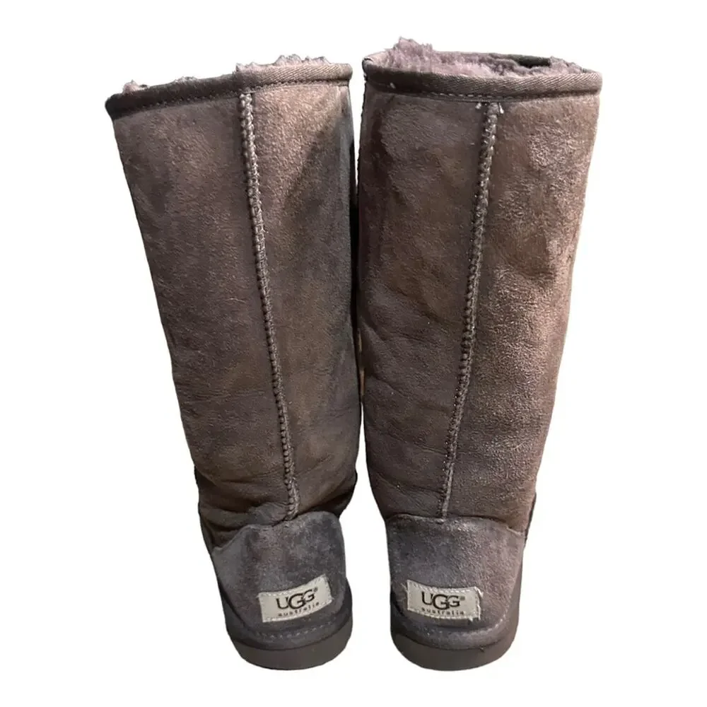 UGG Chocolate Brown 12" High Brown Suede Boots Womens Size 6 - Picture 2 of 10